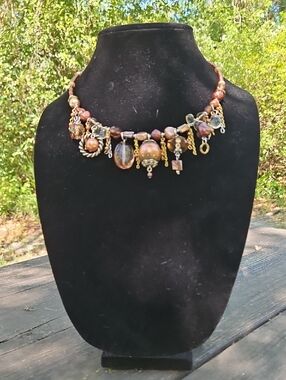 Aris by Treska Multitone Boho Brown/Gold Charm Beaded Wire Choker Neckwear - New